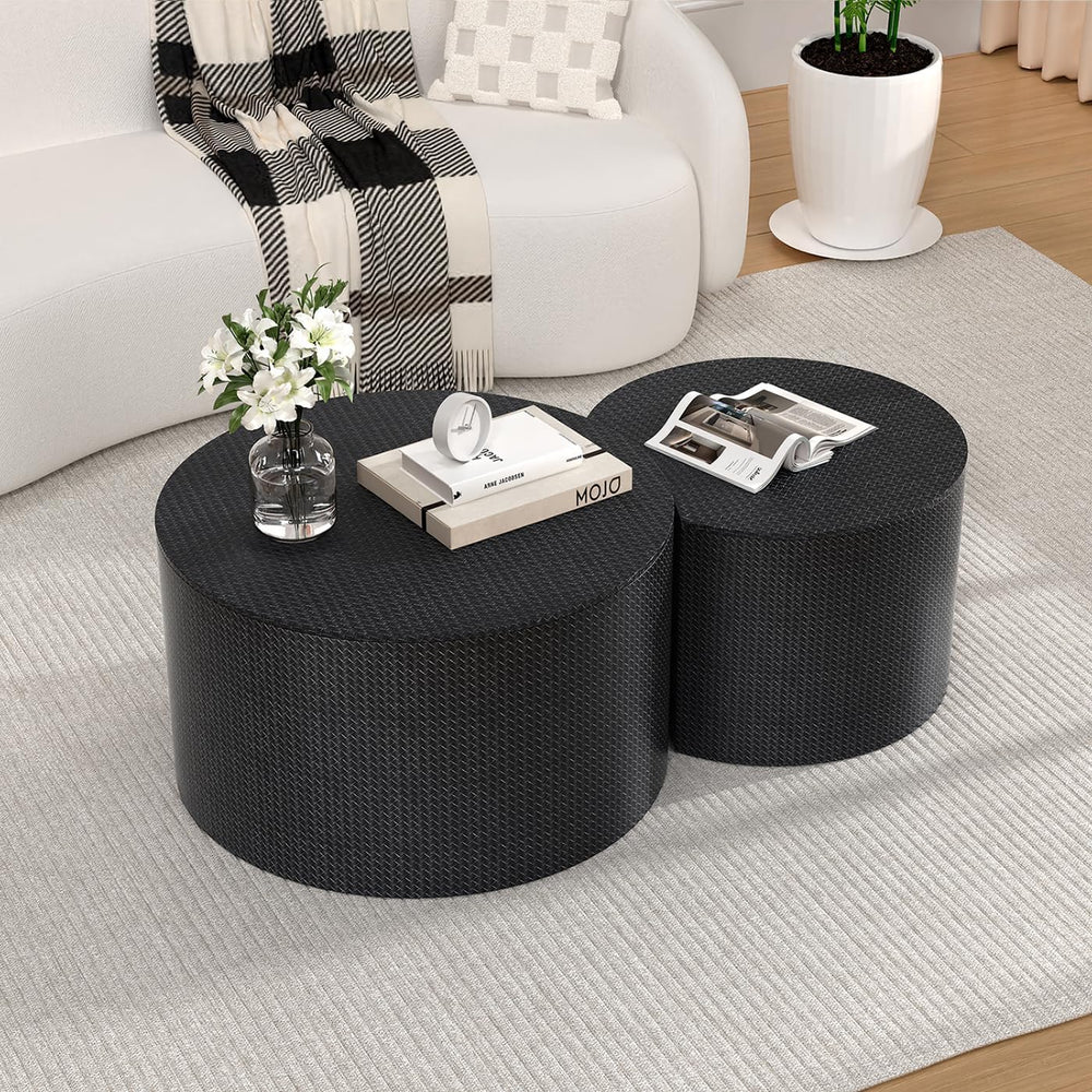 WXFKLDJ Nesting Coffee Table Set of 2 with Storage for Living Room (Black) | ...