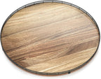 24 Inch Lazy Susan Turntable, Heavy Duty Acacia Wood Round Tray for Kitchen | Easy 360 Degree Spin; Raised Iron Rim; 3 Anti Slip Pads; No Assembly; Farmhouse Decor; Pantry, Cabinet, Gift Box