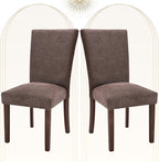 COLAMY Upholstered Parsons Dining Chairs Set of 2, Fabric Dining Room Kitchen Side Chair with Nailhead Trim and Wood Legs - Brown