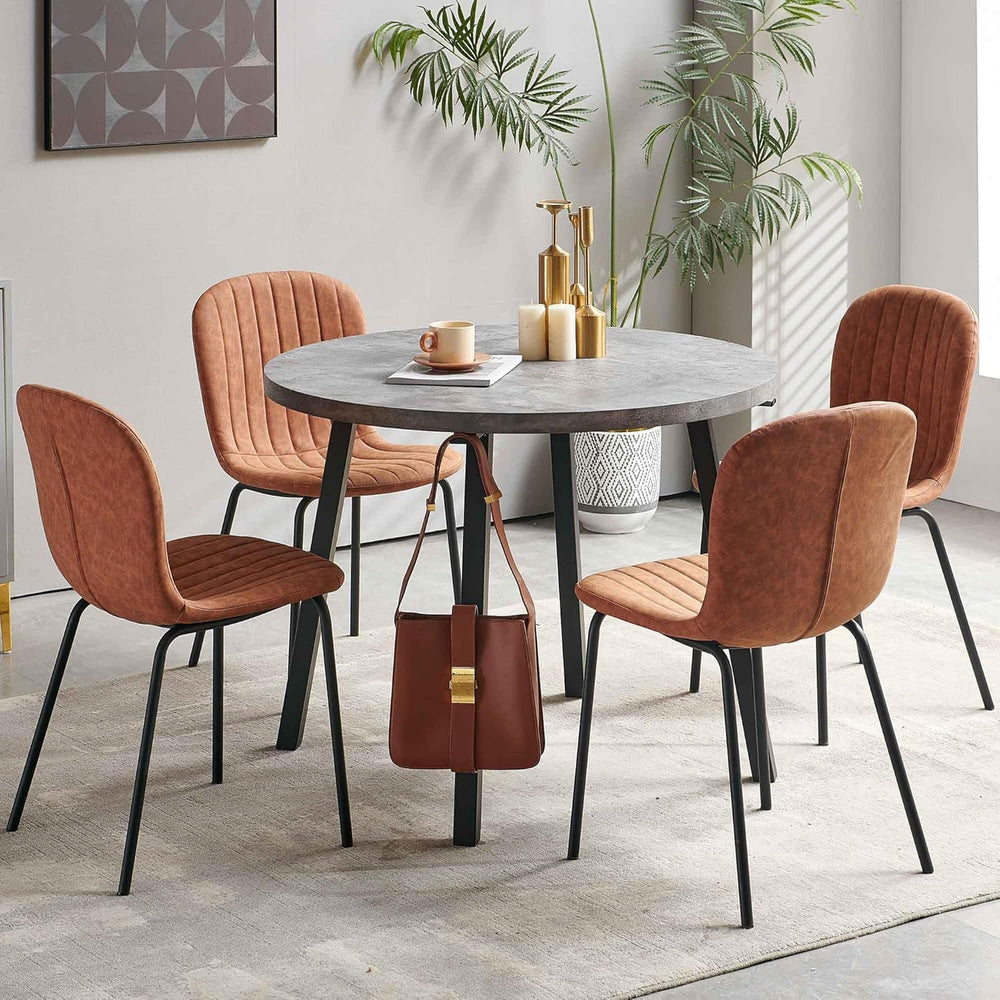 Set of 4 Dining Kitchen Mid-Century Modern Chairs with Metal Legs and PU Leat...