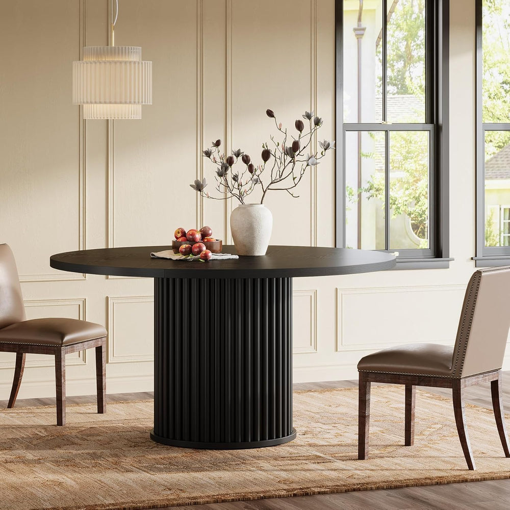 Tribesigns 47.24" Black Round Dining Table for 4-6 People | Modern Flute...