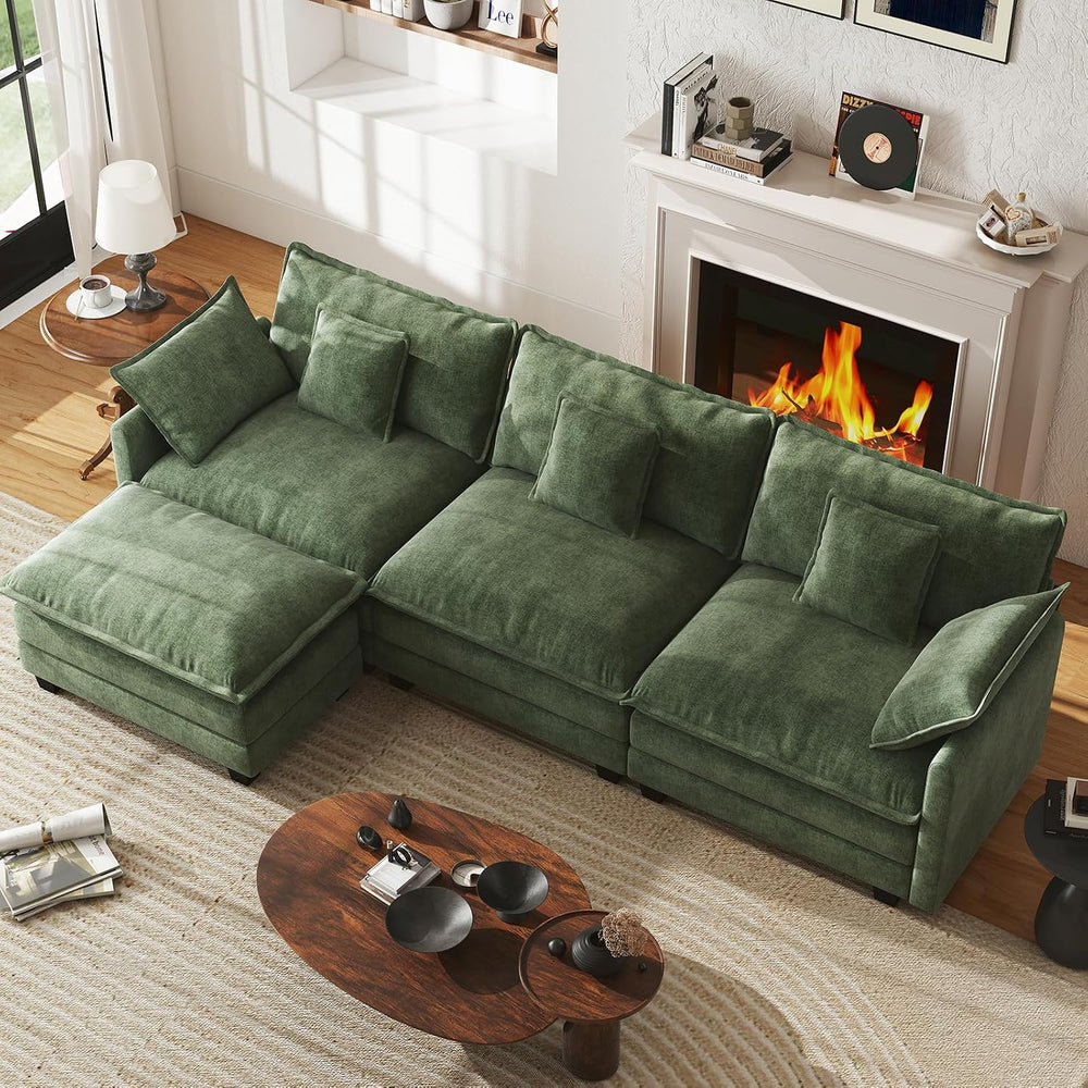 WorthFurni 111.4" Cloud Couch, Modular Sectional Sofa with Ottoman, Comf...