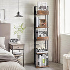 Bikoney Rotating Bookshelf, 360 Display Spinning Bookshelf Tower, 5-Tier Narrow Bookcase, Tall Industrial Book Shelf Organizer, Small Corner Book Shelves for Living Room, Black