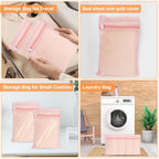 4 Piece Pink Small, Durable Organic Cotton Mesh Laundry Bag with Strong Zipper and Breathable Mesh, Delicate Laundry Bag for Underwear, Clothes, Pants and Socks