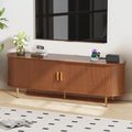DHH 63 Inch Mid Century Modern TV Stand with Power Outlet for TVs up to 70 Inch, Entertainment Center with Storage and Adjustable Shelves, Media Console with Sliding Doors for Living Room(Walnut)