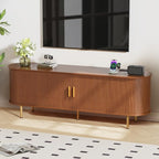 DHH 63 Inch Mid Century Modern TV Stand with Power Outlet for TVs up to 70 Inch, Entertainment Center with Storage and Adjustable Shelves, Media Console with Sliding Doors for Living Room(Walnut)