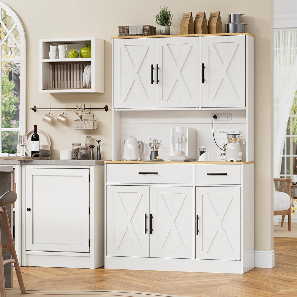 Shintenchi Pantry Cabinet with Charging Station, 70” Tall Kitchen Storage Cab...