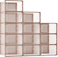 Kuject X-Large Shoe Storage Boxes Organizers for Closet 12 Pack, Fit Size 11,Clear Plastic Stackable Sneaker Containers for Entryway, Space Saving Shoe Rack,Substitute for Drawer Organize Unit, Brown