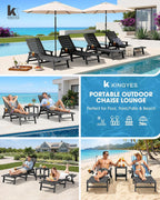 KINGYES HDPE Lounge Chair Outdoor Set of 2, All Weather Pool Lounger | 5 Position Adjustable Backrest Patio Chaise Lounge with Cup Holder for Outside, Gray