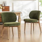 YOUNIKE Olive Green Dining Chair with High Back Set of 2 Mid Century Modern Kitchen Chair Boucle Fabric Upholstered Armless Accent Chair 20" Wide Padded Seat with Wooden Legs for Living Room Bedroom
