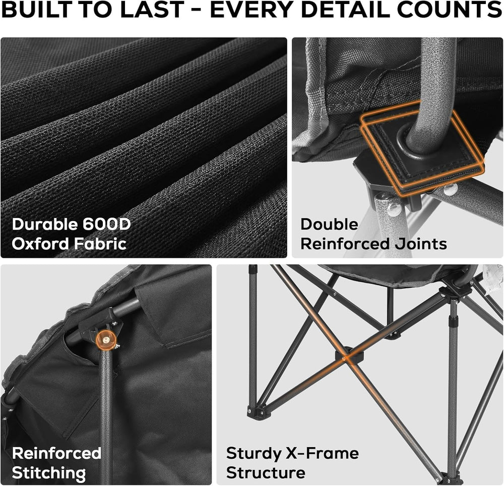 Romswi 2Pcs Oversized XL Padded Camping Chair for Adults, 500lbs Support Heav...