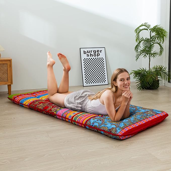 MAXYOYO Japanese Floor Mattress Futon Mattress, 4" Thicken Tatami Mat Sleeping Pad Foldable Roll Up Mat Boys Girls Dormitory Pad Kids Floor Lounger Pillow Bed, Charcoal Grey, Queen Size