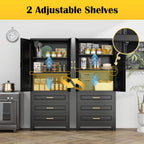 SteeLoong 75" Kitchen Pantry Cabinet with 3 Drawers,Metal Storage Cabinets with Doors and 2 Adjustable Shelves,Black Kitchen Cabinet with 2 Gold Handles,Food Cupboard for Livingroom, Bathroom,Pantry
