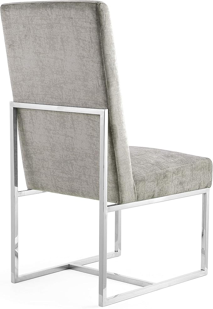 Manhattan Comfort Element Modern Velvet Dining Chairs, High Density Foam, Chrome Finish Stainless Steel Frame, High-Back, Fully Assembled Industrial Chic Accent Furniture, Set of 2, Steel