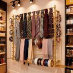 12 Layers 120cm Gold Wall Display Stand Wrapping Paper Ribbon Organizer Holder Storage Scarf Tie Belt Towel Spool Sewing Tool Hijab Metal Shelving for Home, Retail Stores, Flower Shop, Studio