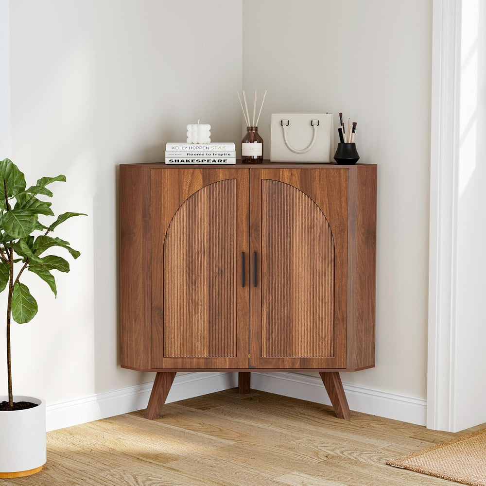 BERRYMERRY Fluted Corner Cabinet with Storage,Space Saving Corner Floor Cabin...