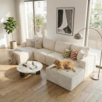 Homall 126" Sectional Couches for Living Room, Modern Fabric Boneless Couch with Deep Seat, Upholstered Cloud Sofa with 2 Ottoman, No Assembly Required (Beige, U Shaped Sofa)