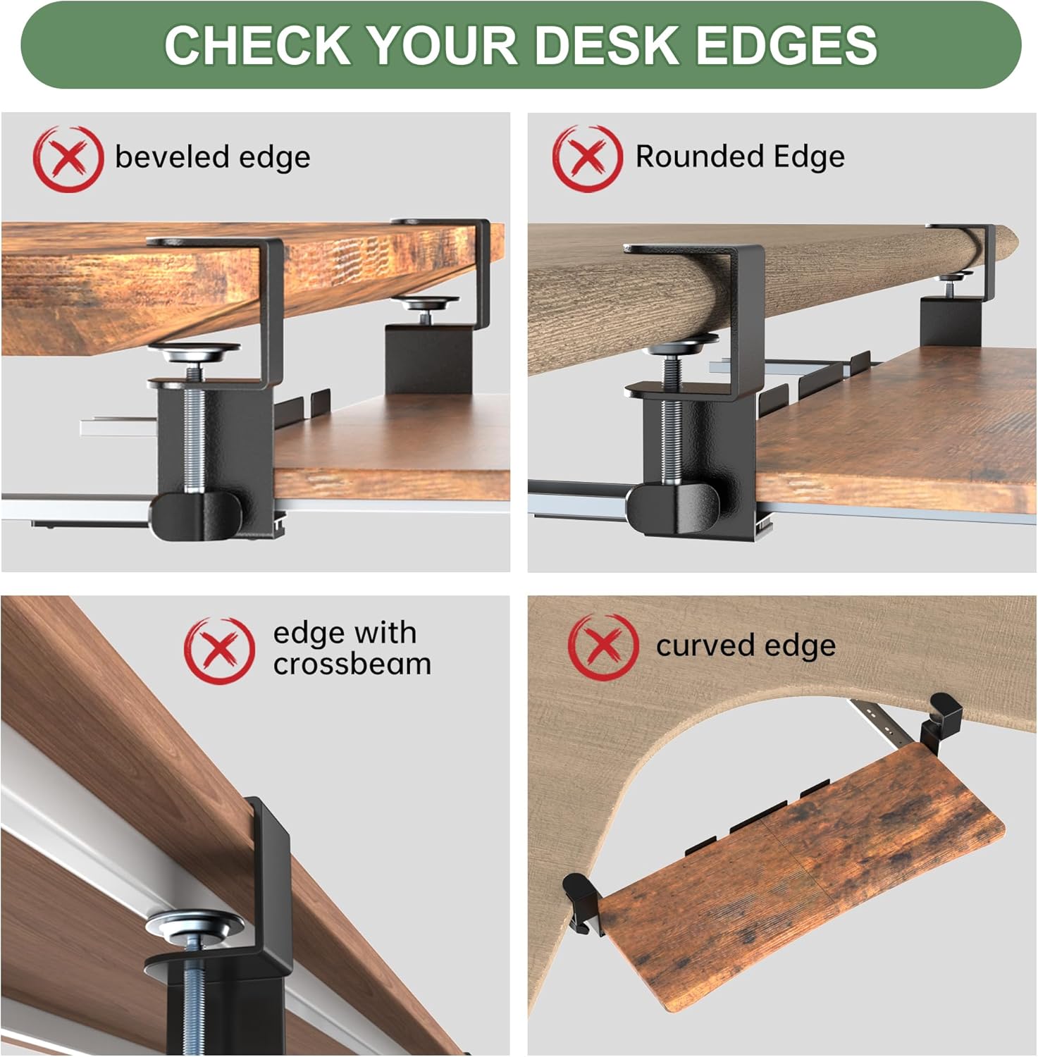 Extra Large Keyboard Tray Under Desk - Slide Out with Sturdy C-Clip Mount System, 31.5" (35.8" Including Clamps) x 11.8" Put-Out Keyboard Tray Computer Drawer, Rustic Vintage Brown