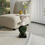 Luxury Coffee Table, Marble Style Side Table with Stacked Pebbles Design, Morden Style Oval Stone End Table for Living Room, Bedroon and Office