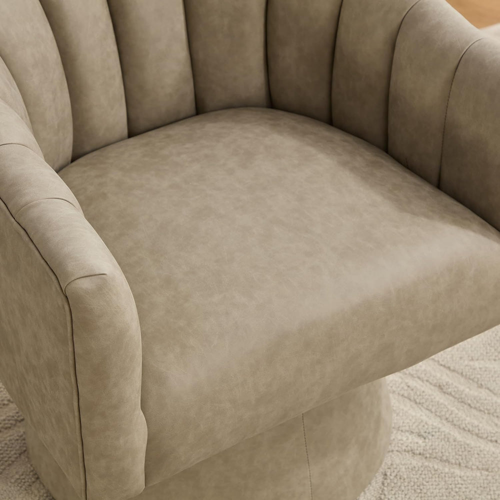 Swivel Accent Chair, Faux Leather 360° Swivel Barrel Chair Upholstered Modern...