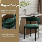 Boucle Dining Chairs Set of 2, Green Dining Chairs with Upholstered Seat and Round Back, Mid-Century Modern Kitchen Chairs for Dining Room, Restaurant