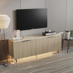 Fluted TV Stand with Led Light, Oak 68" Entertainment Center with Storage, Television Stands for 55/60/65/70/75 inch TV, Mid Century TV Console, Media Console, Sideboard Cabinet for Bedroom