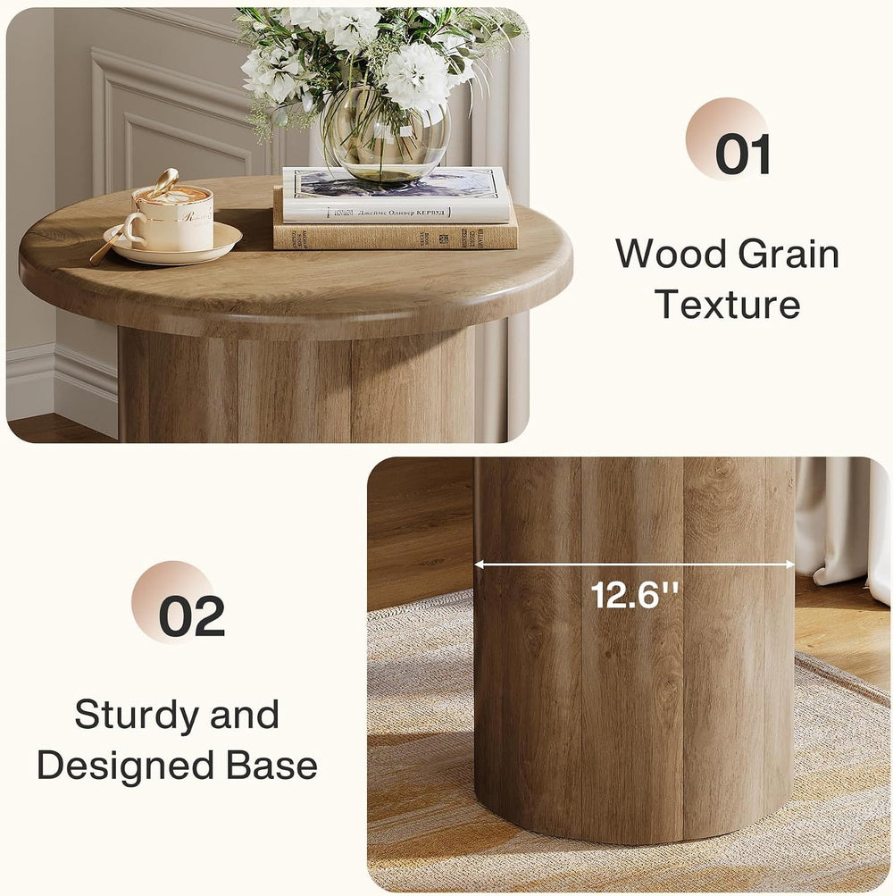 Tribesigns Round Side Table for Living Room, Farmhouse Small End Table with F...
