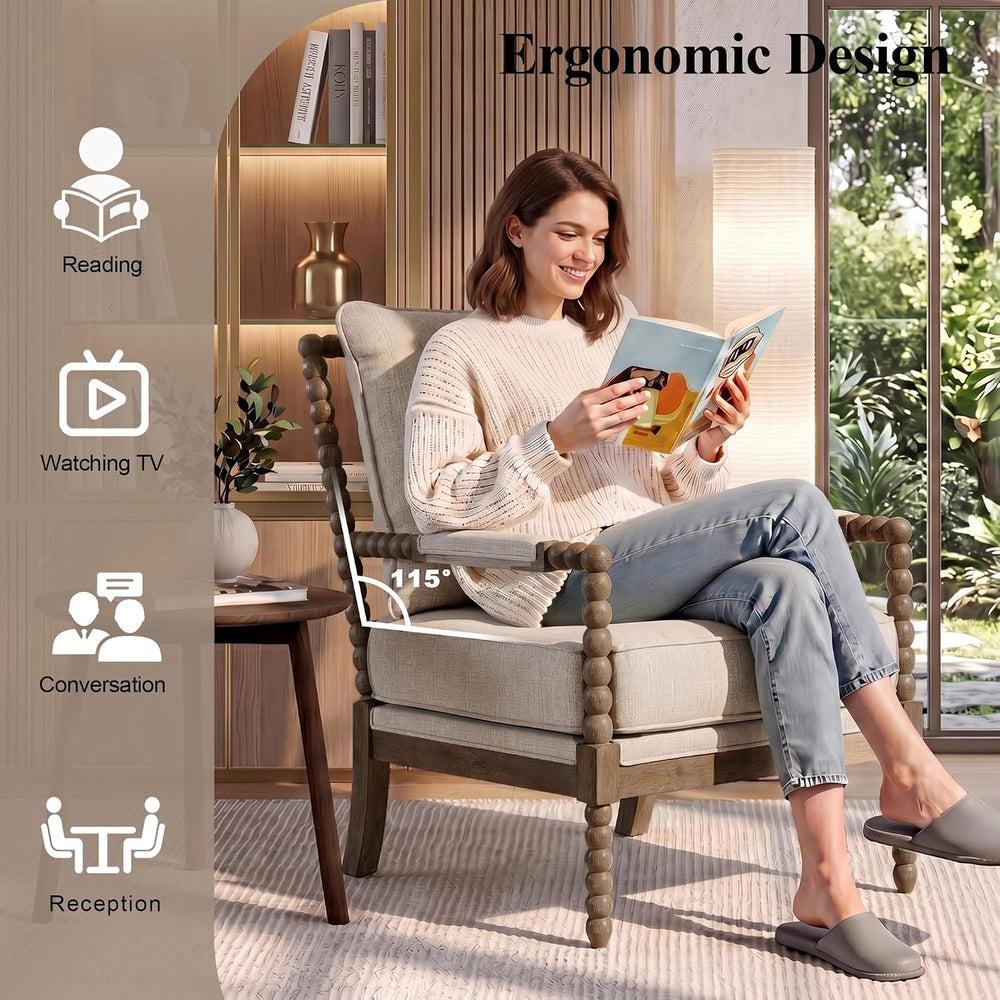 DUHOME Linen Fabric Spindle Accent Chair with Wood Frame,Modern Accent Chairs...