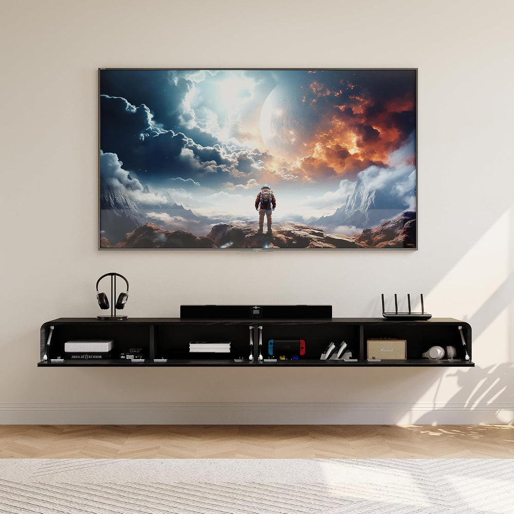 POVISON Fully-Assembled Minimalist Floating TV Stand with LED Lights, Modern ...
