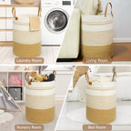danpinera 79L Laundry Hamper Basket, Tall Round Dirty Clothes Hamper with Handle, Woven Storage Basket for Blanket, Toy, Pillow, Blanket Bin for Living Room, Nursery Room Gradient Jute