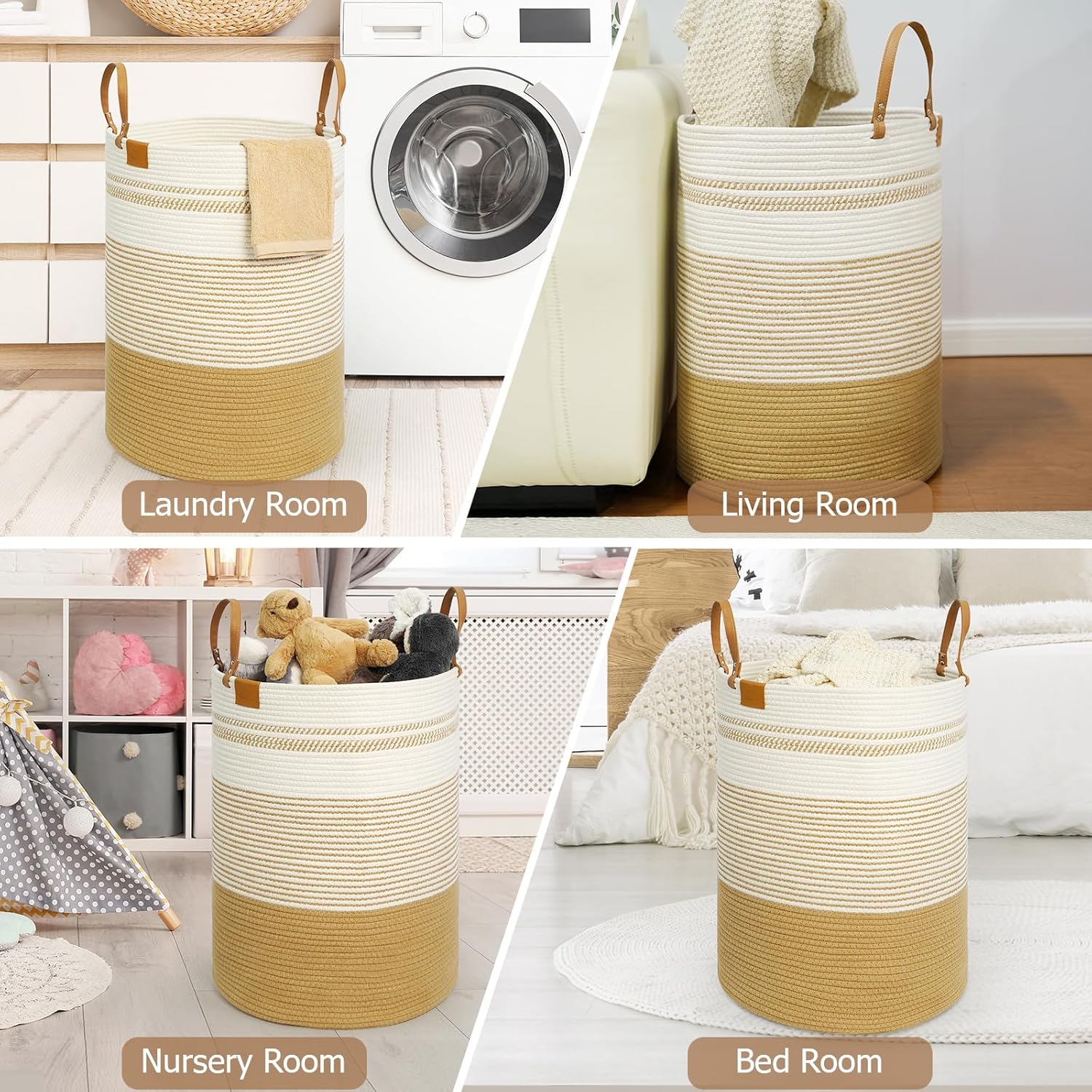 danpinera 79L Laundry Hamper Basket, Tall Round Dirty Clothes Hamper with Handle, Woven Storage Basket for Blanket, Toy, Pillow, Blanket Bin for Living Room, Nursery Room Gradient Jute
