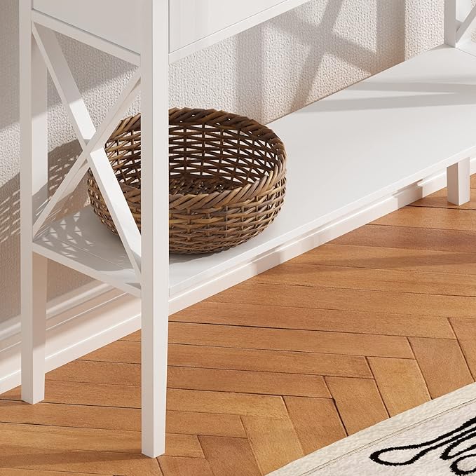 ChooChoo Console Table with Drawers, Narrow Wood Accent Sofa Table Entryway T...