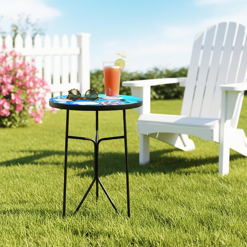 12 Inch Folding Outdoor Side Tea Table, Dolphin Shell Coral Small Accent Tabl...