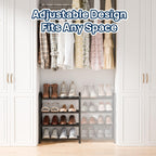 ENJOYBASICS 4 Tier Expandable Shoe Rack for Closet, Free Standing Metal Shoe Shelf Storage Organizer Holder 16 Pairs, Adjustable Width Shoe Rack for Entryway Small Space, Black