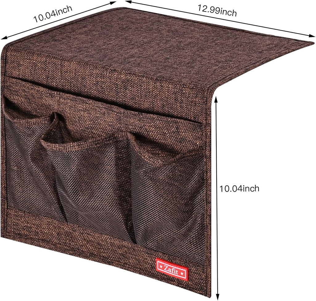 Linen 4 Pockets Bedside Caddy, Bedside Storage Organizer for Magazine, Remotes, Phone (Coffee, Classic 4 Pockets)