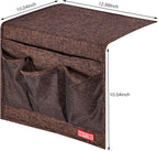 Linen 4 Pockets Bedside Caddy, Bedside Storage Organizer for Magazine, Remotes, Phone (Coffee, Classic 4 Pockets)