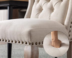 Upholstered Dining Chairs Set of 2 for Kitchen and Dining Room Farmhouse Fabric Tufted Accent Chairs for Living Room and Bedroom with Wooden Legs, Cream