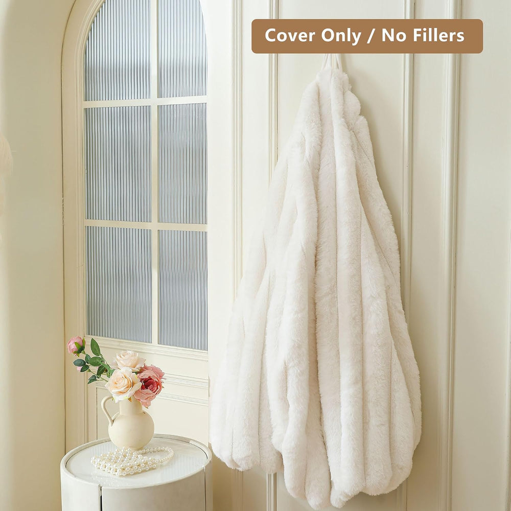 MEGO 3FT Fluffy Faux Rabbit Fur Bean Bag Chair Cover, No Filler, Beige | Plus...