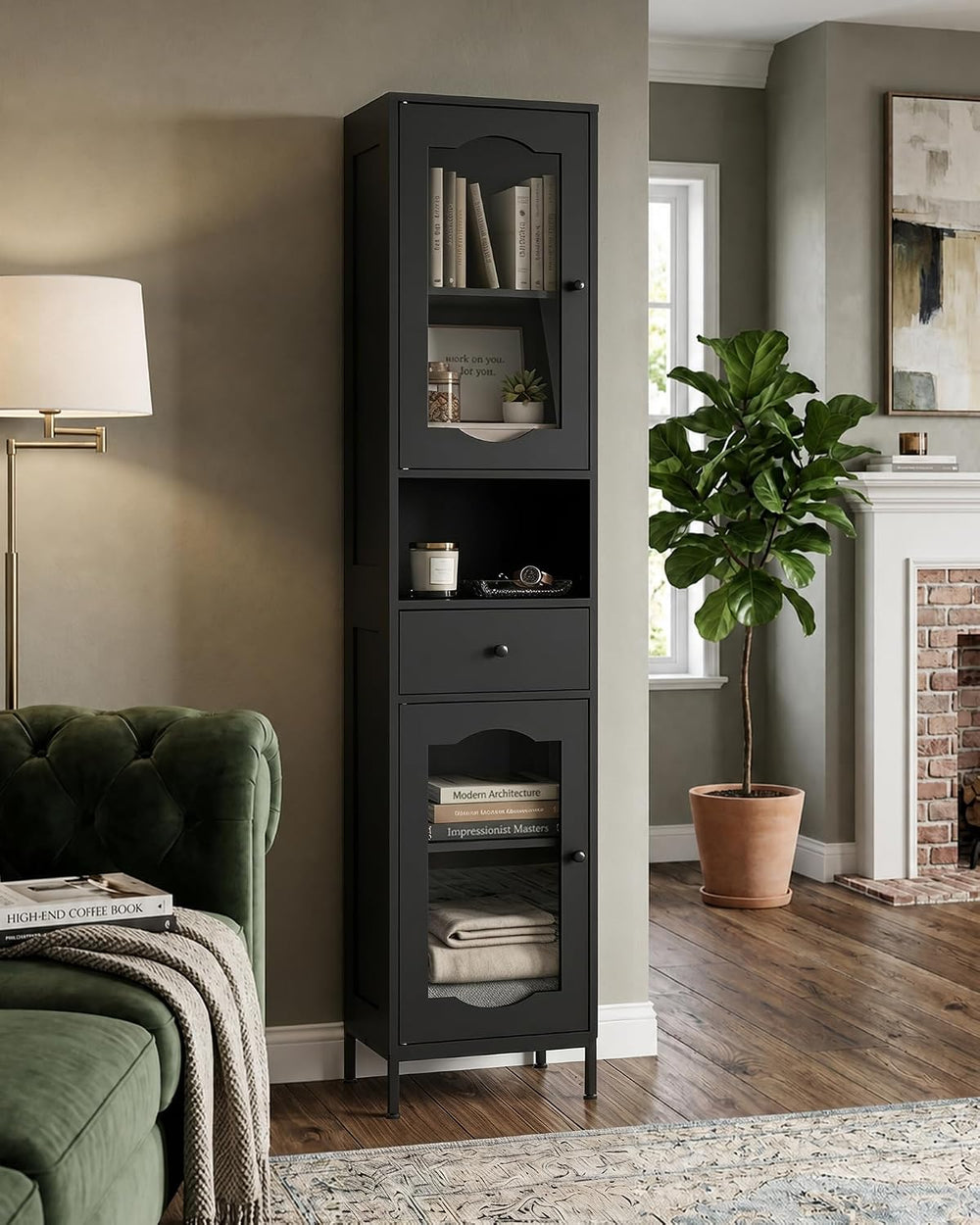 fineway 68"H x 16"W Tall Bathroom Storage Cabinet with Door & D...