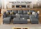 SITJOY 145" Faux Leather Modular Sectional Sofa with Storage, Mid Century Modern Sectional Couches for Living Room, Soft Padded Armrests, 11 Seat U Shaped Sofa Set with Chaise, Gray