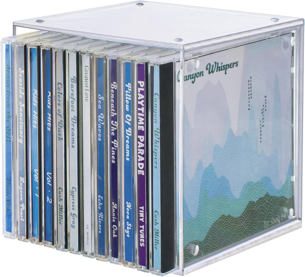 STORi Stackable Clear Plastic CD Organizers (2 Pack) Cube Jewel Case Holders Perfect for Theatre Room | Holds up to 12 CD Cases per Organizer | Made in USA