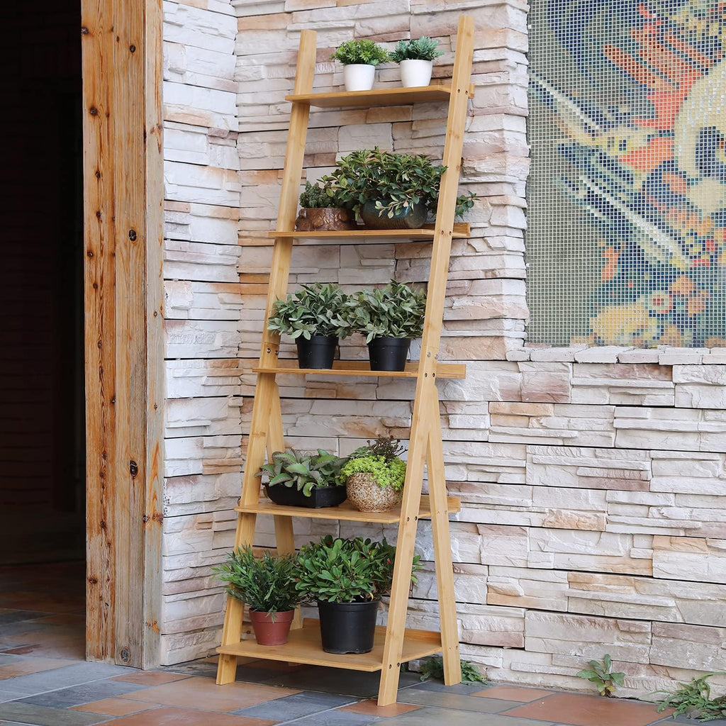 Corner Ladder Shelf Storage Shelving, 5 Tier Books/CDs/Albums/Files Holder in Living Room Home Office,Simple Assembly