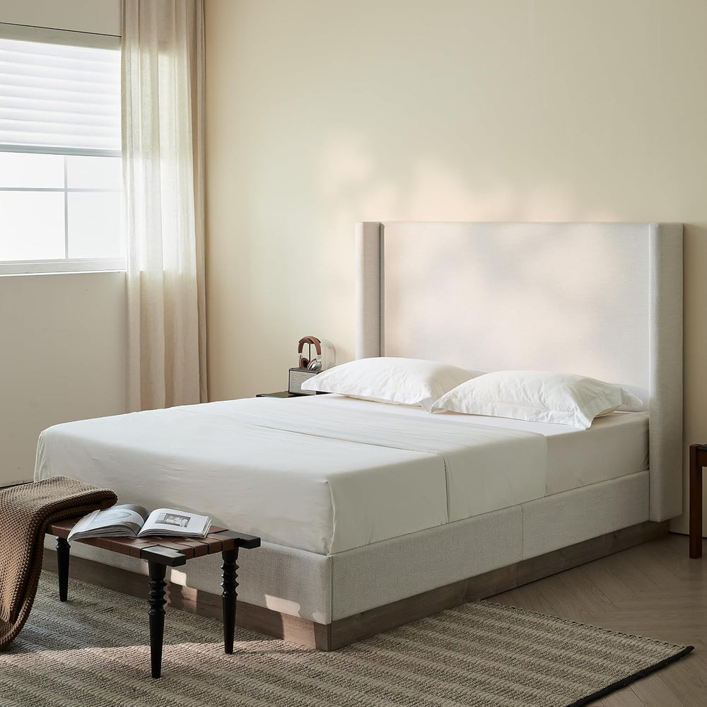 KEIKI King Size Upholstered Wingback Bed with 52.5" High Headboard,