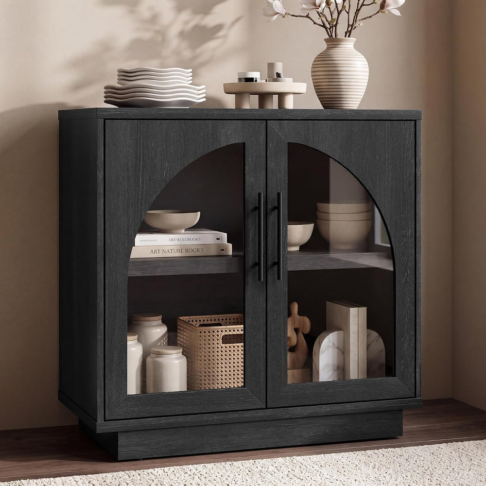 Fatmok Arched Glass Sideboard Buffet Cabinet, 31.5" Farmhouse Accent Sto...