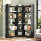 6 Tiers Corner Bookshelf, 63.1" Tall Modern Corner Etagere Bookcase Storage Display Rack Book Shelf with Baffle, Industrial L Shaped Bookshelves for Bedroom, Home Office, Living Room, Black