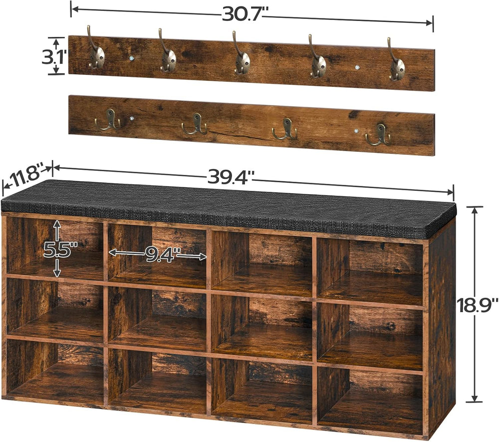 HOOBRO Shoe Storage Bench with Cushion, 39.4" L Entryway Bench with 12 C...