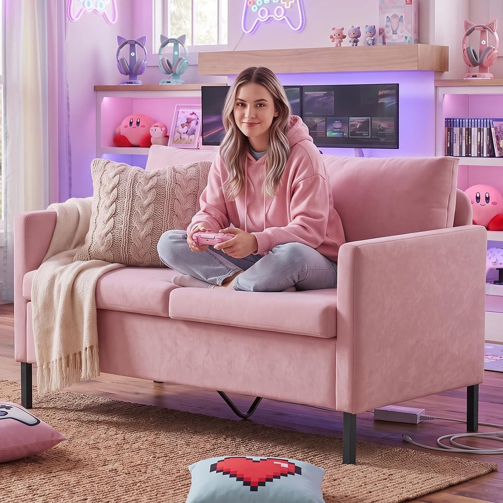 TYBOATLE 51'' Pink Small Couch Loveseat, 2-Seater Upholstered Sofa
