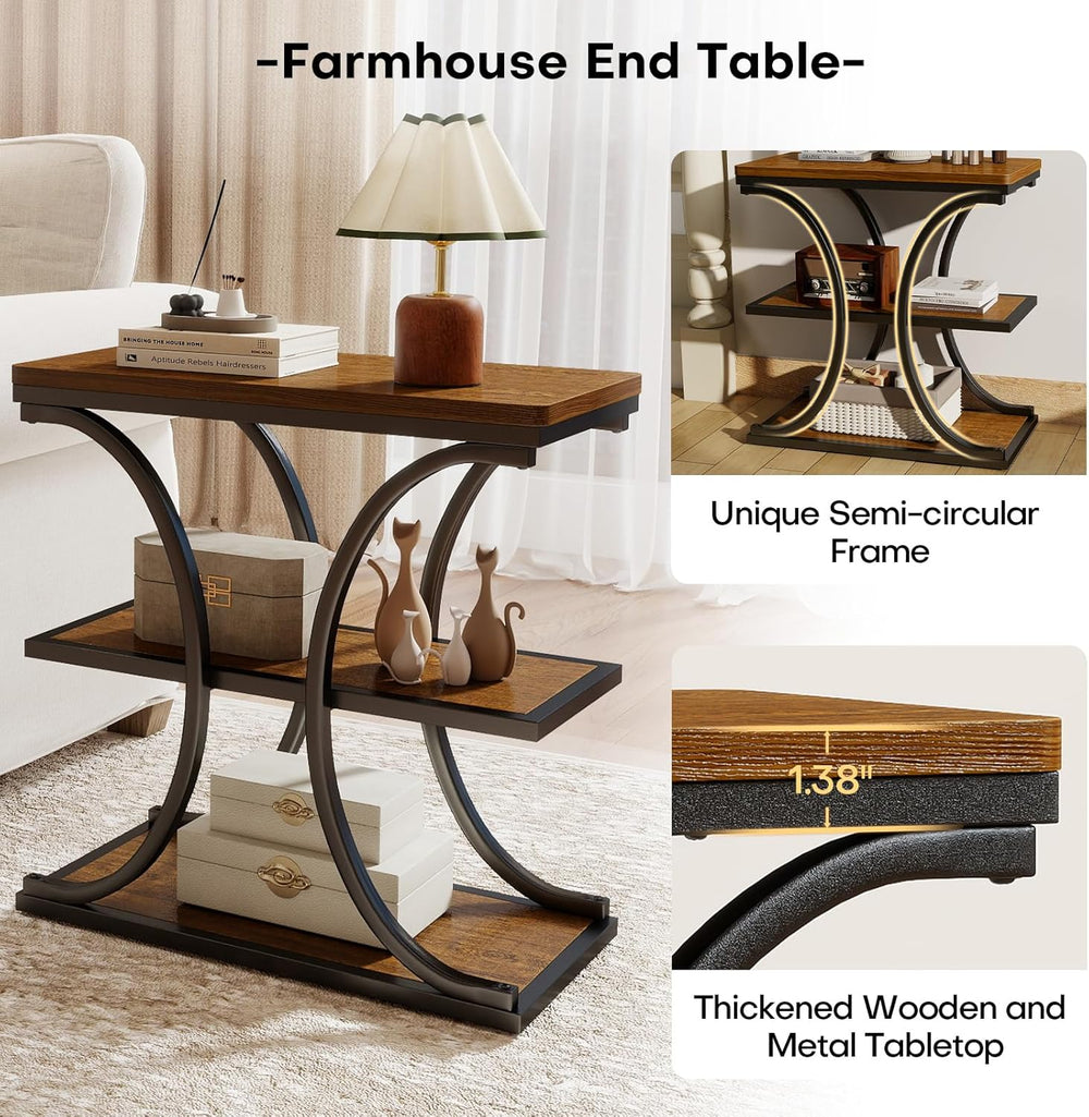 BECHAEO 24" End Tables Living Room, Industrial 3-Tier Small Side Table w...