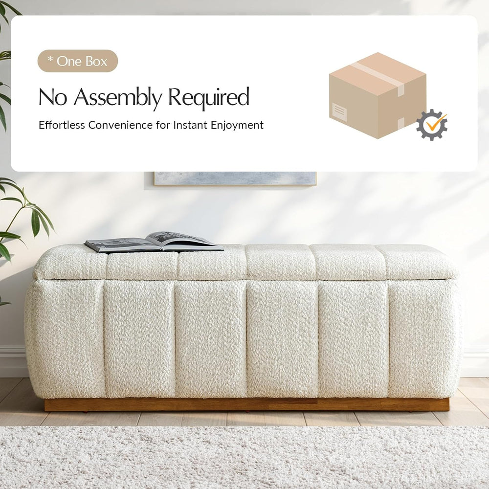 HULALA HOME Storage Bench with Solid Wood Base, Chenille End of Bed Bench for...