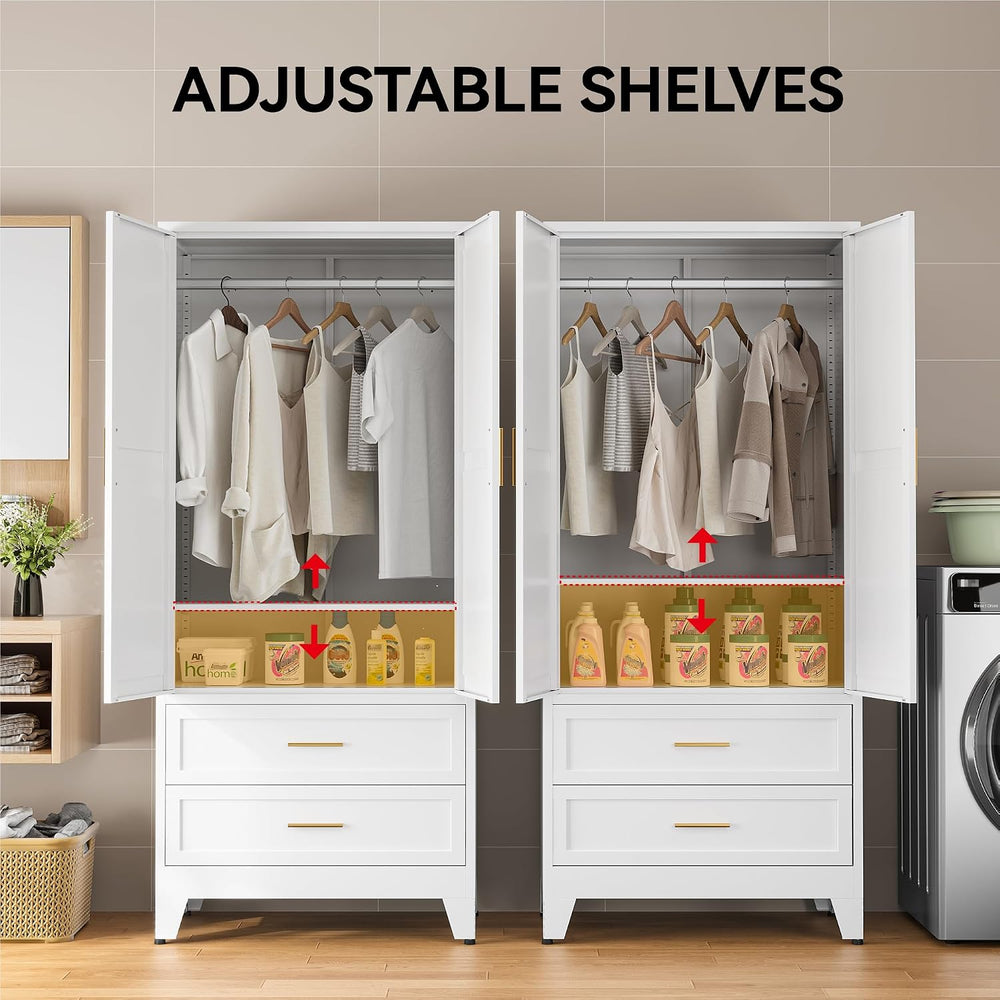COFaR 71" Metal Wardrobe Closet with 2 Drawers & Hanging Rod, Freest...